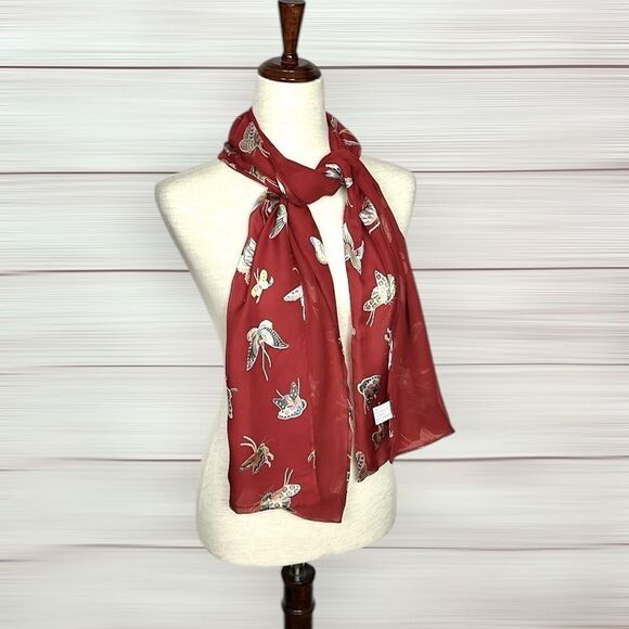 Metropolitan Museum of Art Silk Red Doubled Scarf Butterflies Print Italy - Picture 6 of 12